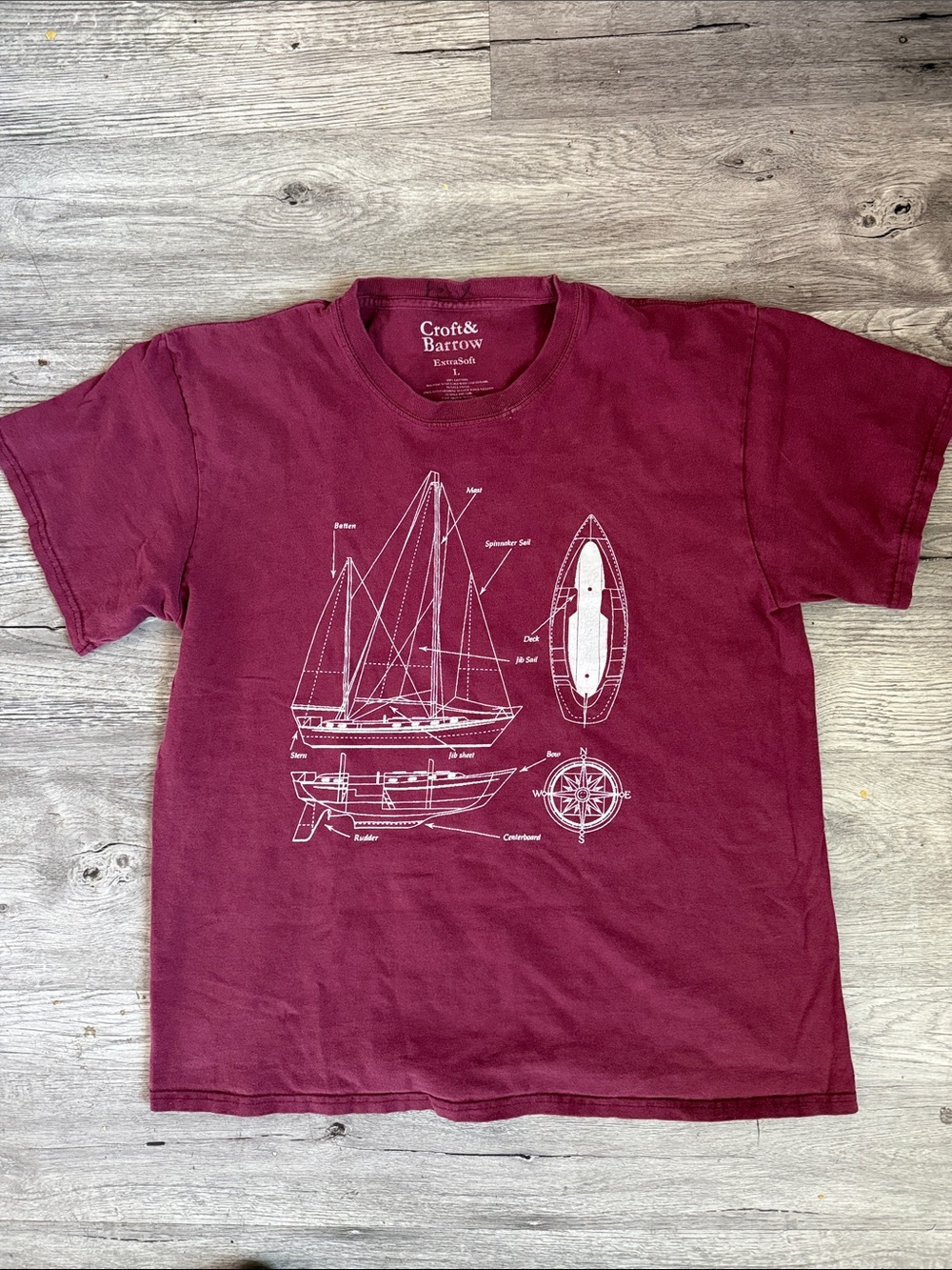 croft & barrow Maroon Sailboat Diagram Short Sleeve Tee